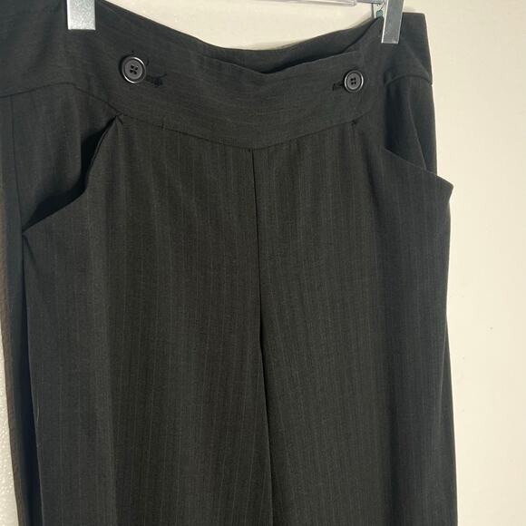 MAX STUDIO Pinstripe Twill Wide Leg Pants High Rise Stretch Black White Size 12 - Picture 7 of 10